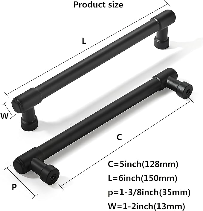khtumeware Matte Black Cabinet Pulls - Center to Center 5" (Approx. 128MM) - Pack of 6 - Kitchen Handles for Cabinets Cupboard Handles Drawer Pulls