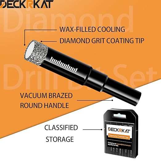 5 Piece Diamond Drill Bits Set, Core Drill Bits for Hard Materials - Tiles Ceramics Glass Stones ??Built in Coolant, Fast Dry Drilling - Sizes 3/16" 1/4" 5/16" 3/8" 1/2" - Round Shank, Storage Case