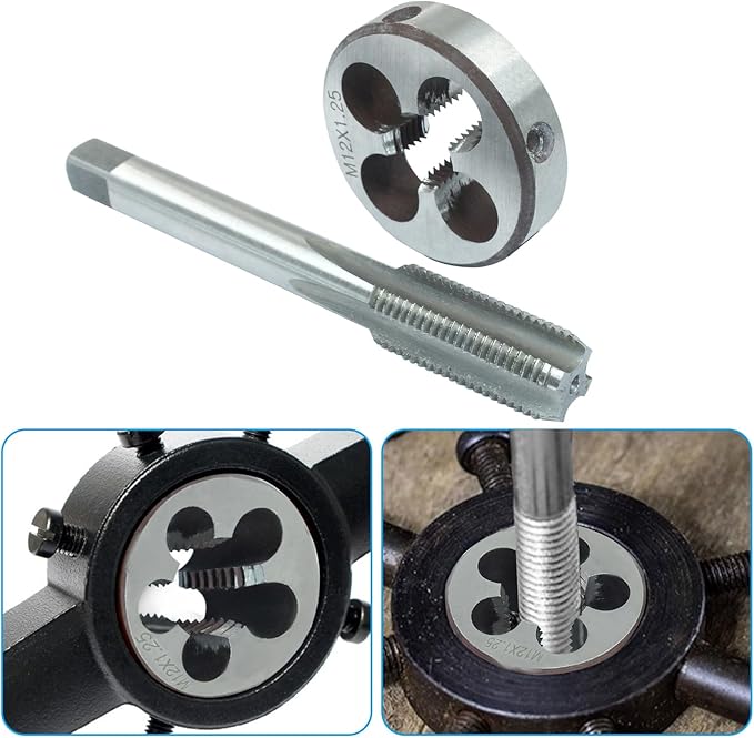 HARSKIYER M12 x 1.25 Metric Tap and Die Set, HSS Machine Thread Tap Die Set, M12 x 1.25mm Right Hand Thread Tapping Tool