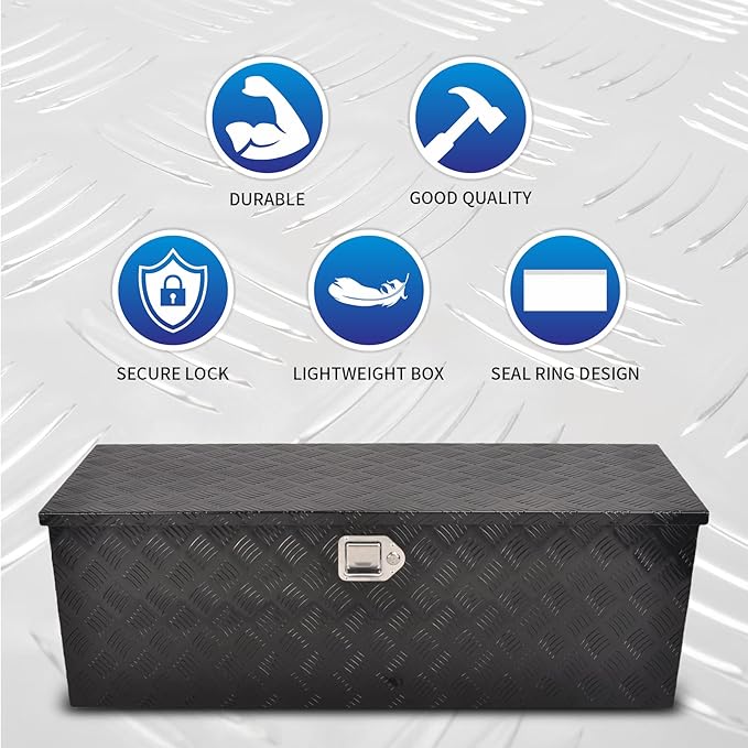 44 Inch Aluminum Truck Bed Tool Box, 5 Bar Tread Truck Tool Box with Lock&Keys, Heavy Duty Waterproof Flatbed tool box for Vans, Trailers, RVS竊똖rucks, Black(44"x15"x15")