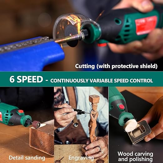 HYCHIKA 8000-35000RPM Variable Speed Rotary Tool,180W Rotary Tool With 179pcs Accessories,With Flex Shaft,Grinding Chain Bracket And Tool Bag,for Grinding,Cutting,Wood Carving,Sanding and Engraving