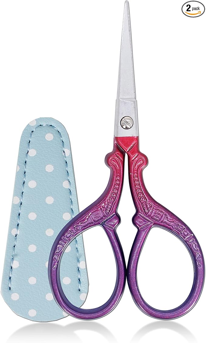 3.6 inch Sewing Crafting Scissors Stainless Steel Embroidery Scissors with Leather Scissor Cover for Cross Stitch Cutting Paper Handcraft Craft Art Work DIY Tool