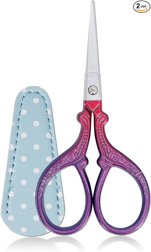 3.6 inch Sewing Crafting Scissors Stainless Steel Embroidery Scissors with Leather Scissor Cover for Cross Stitch Cutting Paper Handcraft Craft Art Work DIY Tool