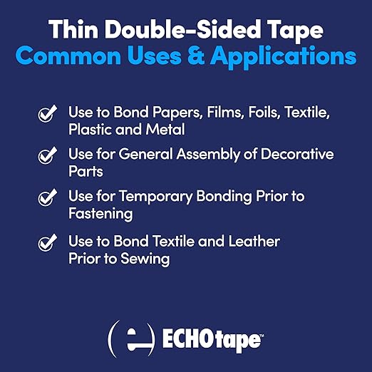ECHOtape DC-M158A | Double-sided Tape | Double-sided Tape for Lightweight Mounting, Bonding | Thin Double-sided Tape | Clear Double-sided Tape | Indoor/Outdoor Double-sided Tape | 1.89 in x 54.6 yds