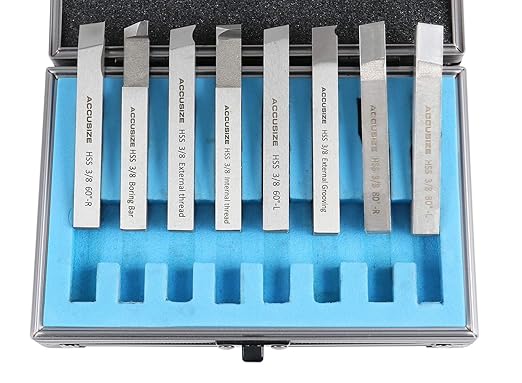 Accusize Industrial Tools 3/8'' 8 Pc Hss Tool Bit Set, Pre-Ground for Turning and Facing Work, 2662-2003
