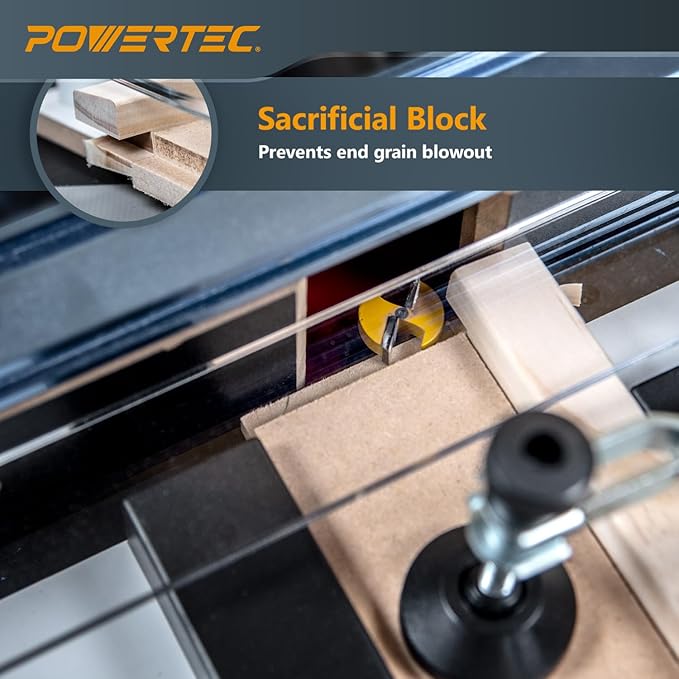 POWERTEC 72032 Deluxe Router Table Fence System 3-3/8" Tall 24" Long and Rail Coping Sled for Router Tables, Professional Precise Cutting Rail for Cabinet Door Joints, Drawers and Woodworking
