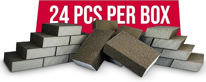 Virginia Abrasives 5??x 3??x 1??Dual Angle Medium/Fine Grit Sanding Sponge Blocks -Washable & Reusable Sandpaper Foam Bricks/Pads for Polishing/Finishing Drywall, Wood, Metal - Wet/Dry - 24 Pcs Pack