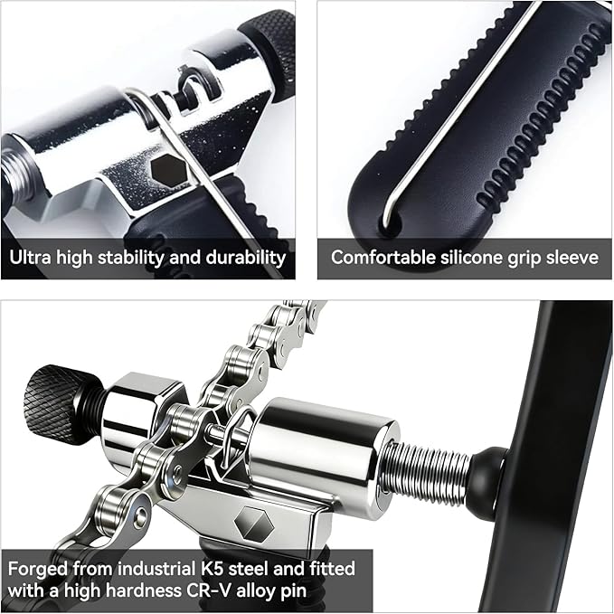 Bike Chain Breaker, Universal Road & Mountain Bicycle Chain Breaker Tool with Chain Hook, 3rd Generation Chain Tools for Routine Maintenance and Emergency Repair, Compact for Bike Bag