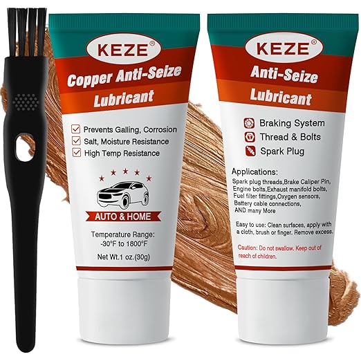 Keze Copper Antiseize Thread Lubricant Grease Rust and Corrosion Protection Heat Resistant Automotive Lubricant for Brake Pad Bolts and Nuts Spark Plug, 1 Oz-2 Pack