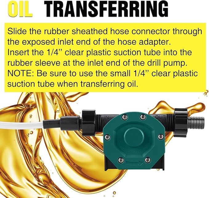 Self-Priming Mini Hand Water Transfer Drill Pump Kit with Water Hose & Oil Hose for Home Water Oil Fluid Transfer