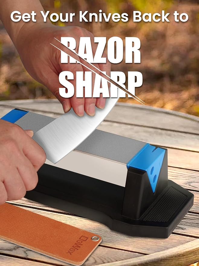 Diamond Sharpening Stone Kit, 3 Side Grit 400/1000/8000 Knife Sharpener for Sharp Blade, Premium Diamond & Ceramic Whetstone with Angle Guide, Non-Slip Base & Leather Strop
