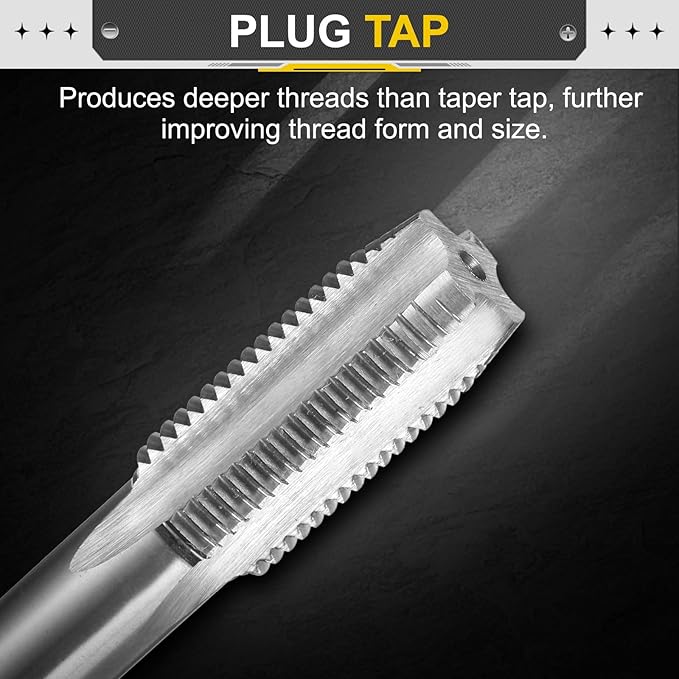 uxcell Hand Plug Tap M10 x 1.25 H2 Metric Thread Plug Style Taps Straight Flute Screw Tapping Threading Tool 9CrSi Alloy Tool Steel