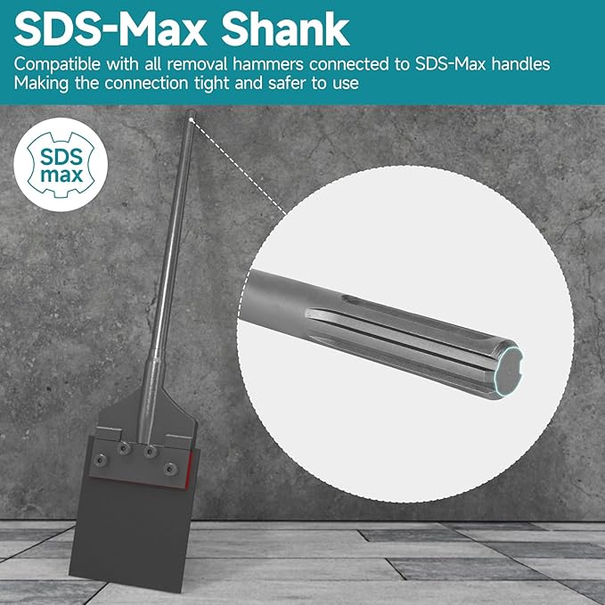 SDS-Max Shank 6 Inch Floor Scraper Chisel Bit - 6" Wide Blade Scraper 25" Long Alloy Steel Jack Hammer Drill Bit - Removal Tools for Tile Wallpaper Thinset Hardwood Adhesive Glue Linoleum
