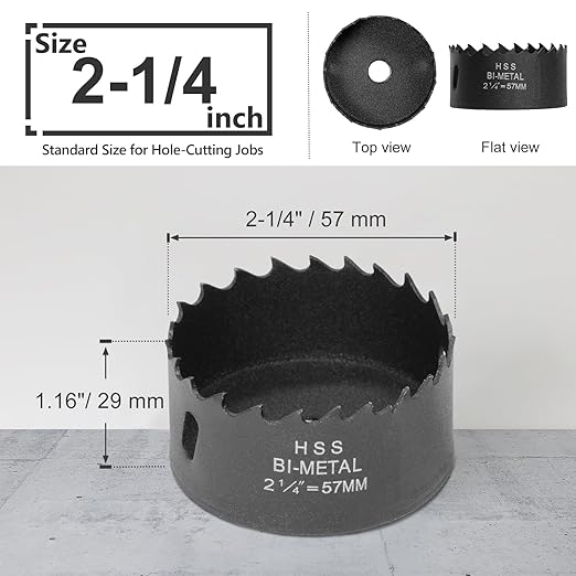 2-1/4 Inch Hole Saw with 9.1mm Triangle Shank Arbor, JTemgle Bi-Metal Hole Saw Heavy Duty Hole Cutting Tool for Cornhole Boards, Recessed Lights, Wood, Plastic, Drywall & Soft Metal