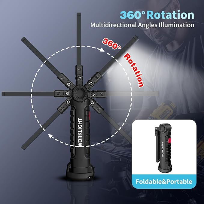 Suranew Rechargeable LED Work Light for Mechanics - Yellow Magnetic Base 360째 Rotatable Flashlight, 5 Modes Valentine?셲 Day Gifts for Men Him - Ideal for Car Repair, Camping & Workshop Tools