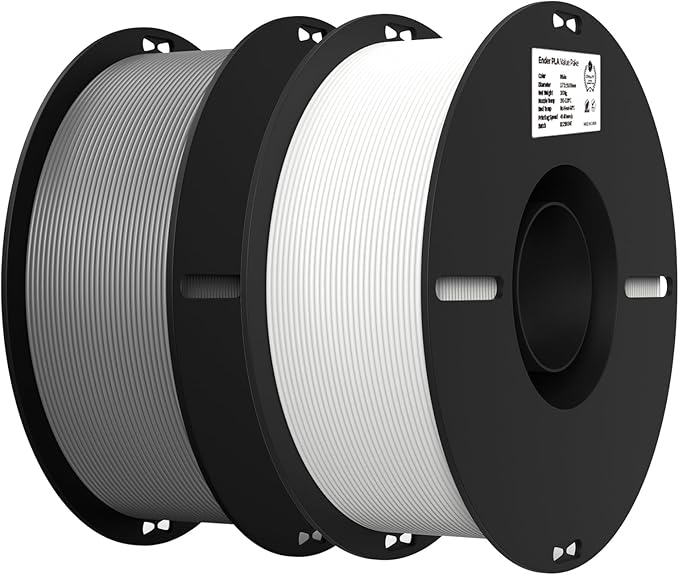 Creality 3D Printer Filament, PLA Filament 1.75mm Bundle for 3D Printing, Ender PLA Filament 3D Printers, No-Tangling, Strong Bonding & Overhang Performance, Accuracy +/- 0.02mm (White & Grey 2-Pack)