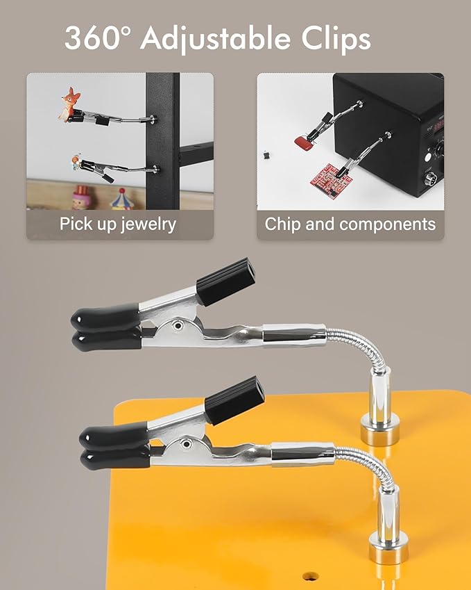Magnetic Helping Hands Clamp Metal, Adjustable Third Hand Soldering Holder Stand For Small Electronics, Hobby DIY, Craft, Jewelry, PCB Repair Solder Aid Station (Yellow-black, small)
