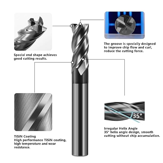 5pcs 5/16" Carbide Square End Mill Bits Set for Alloy Stees/Hardened Steels,Hrc55 Micro Grain Carbide Milling Cutter 4Flute CNC Router Bits with AlTiN Coating