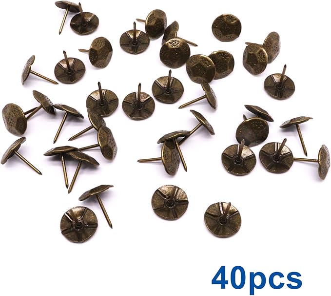 YuGtcen 40pcs Upholstery Tacks, Decorative Nails Thumb Tacks Metal Upholstery Nails for Wood Pins Vintage Furniture Tack (20x23mm, Turtle Shape Bronze)