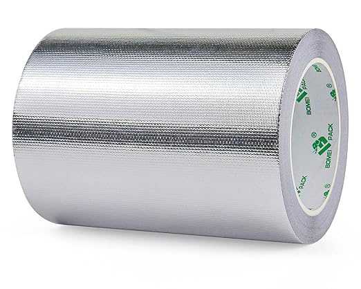 BOMEI PACK Adhesive Aluminum Foil Heat Shield Tape Barrier, Fiberglass Thermal Insulation Reflective Material High Temp Protection (6in*66ft)