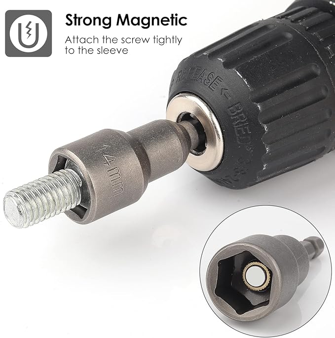 Magnetic Nut Driver Set 10Pcs(Metric), BAIDETS 1/4" Quick-Change Hex Shank Power Nut Driver Drill Bit Set 6-15mm, Suitable for Any Brand of Hand Drills, Electric Drills and Electric