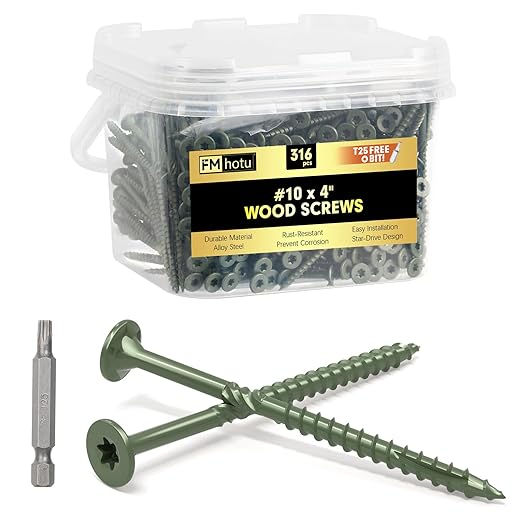 #10 x 4??Deck Screws, 316Pcs Star Drive Wood Screws, Rust Resistant Timber Screws for Timber/Log/Landscaping Wood, T25 Star Bit Included, Green
