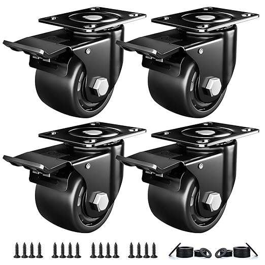 ANDUTEES 2 Inch Caster Wheels, Casters Set of 4, Heavy Duty Casters Load 2200lbs, Locking Swivel Plate Industrial Casters, Low Gravity Center Castor for Furniture and Workbench