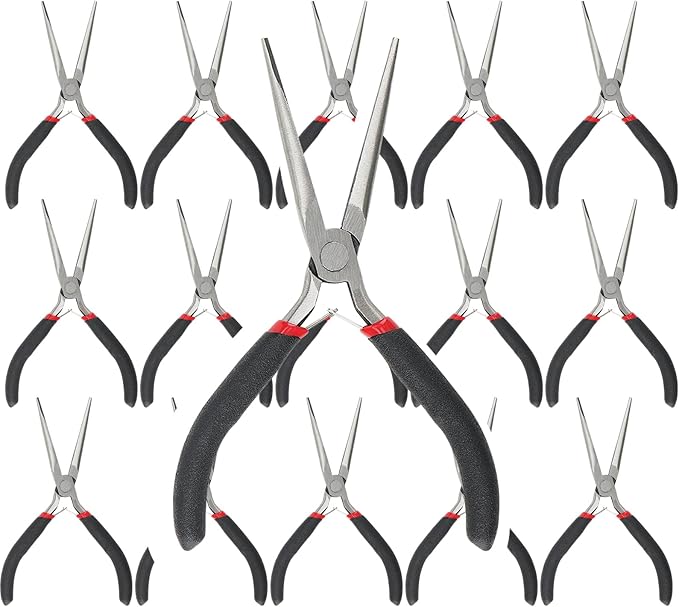15 PCS 6 Inch Extra Long Needle Nose Pliers, Mini Precision Jewelry Pliers with Comfort Grip, Needle Nose Pliers for Jewelry Making, Repair, Crafts