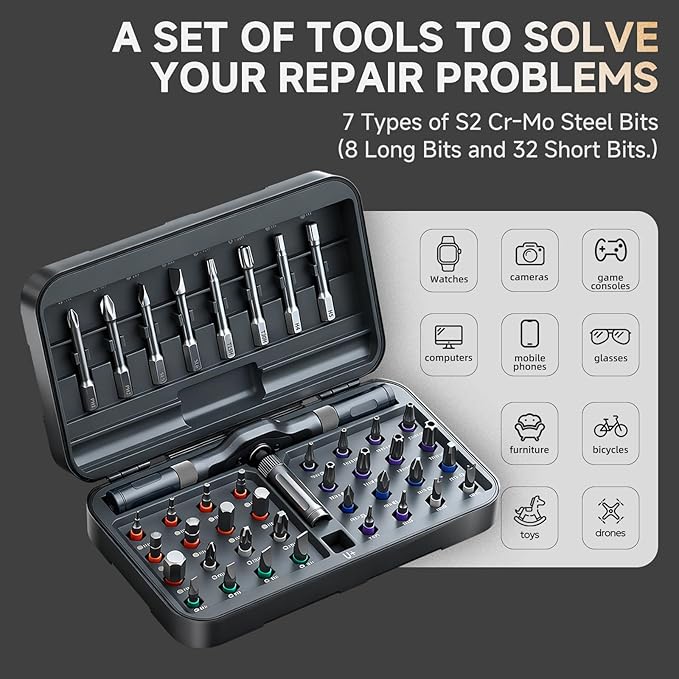 42 in 1 Magnetic Screwdriver Set, DIY Ratchet Screwdriver Set, Multi Bit Screw Drive with Storage Case, Portable Compact Repair Tool Kit for Christmas Gifts, Furniture, Computer, Bicycle