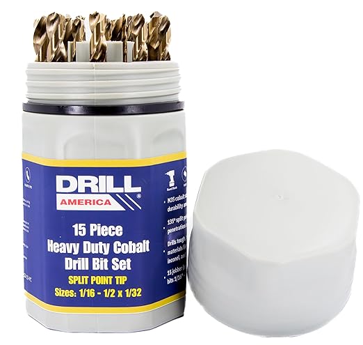 Drill America 15 Piece Cobalt Drill Bit Set with Gold Finish in Round Case (1/16" - 1/2" x 32nds), DWDCO Series