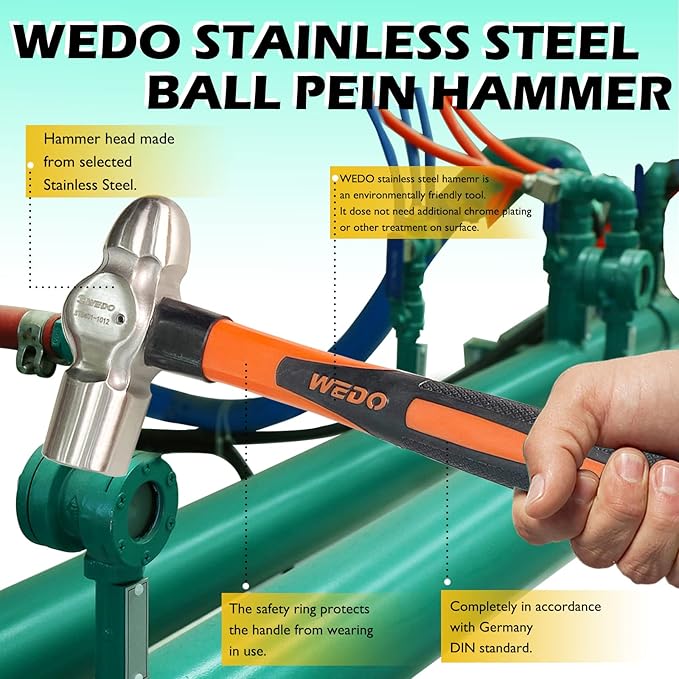 WEDO 3PCS Ball Pein Hammer Set,1.5lb+2lb+2.5lb(680g+910g+1130g),Stainless Steel Ball Peen Hammer Set With Fiberglass Handle,Die-forged,Shock-resistant,Corrosion Resistant