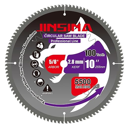 10" 100T Aluminum Circular Saw Blade, Table Miter Saw Blade with Tungsten Carbide Tipped, Cutting Blade for Non-Ferrous Metal, Copper, Polycarbonate, Drywall, MDF, Plastic, 5/8" 1PC
