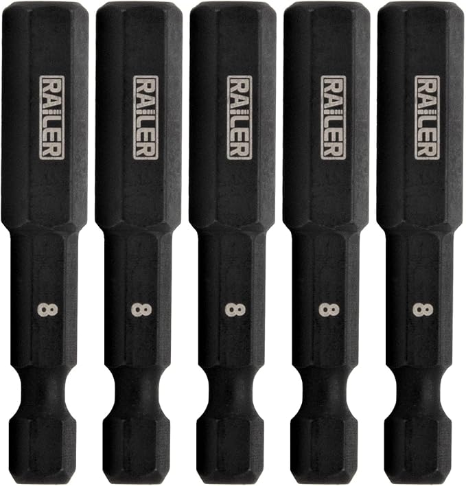 Hex 8mm Impact Driver Bit - Railer Allen Wrench Drill Hex Bits. 1/4 Quick Release S2 Steel 2 inch 8mm Hex Bits. (5 Pack)