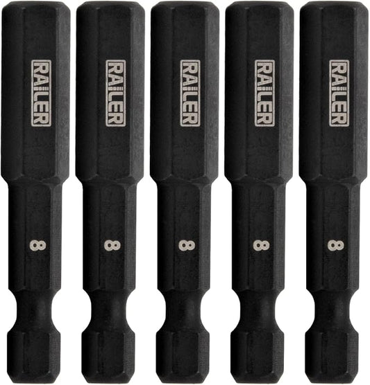 Hex 8mm Impact Driver Bit - Railer Allen Wrench Drill Hex Bits. 1/4 Quick Release S2 Steel 2 inch 8mm Hex Bits. (5 Pack)