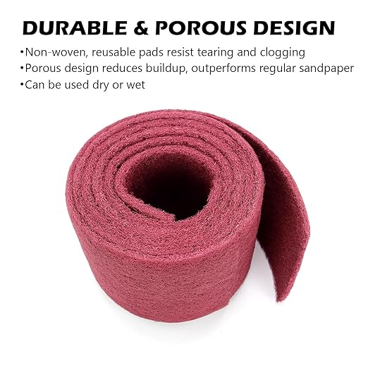 Maroon General Purpose Scuff Pads, Scuffing, Scouring Pad, Sanding, Paint Primer Prep Scratch - Surface Preparation Pad Car Auto Body Woodworking 7447-Premium, 5 Inches * 7-1/2 Feet