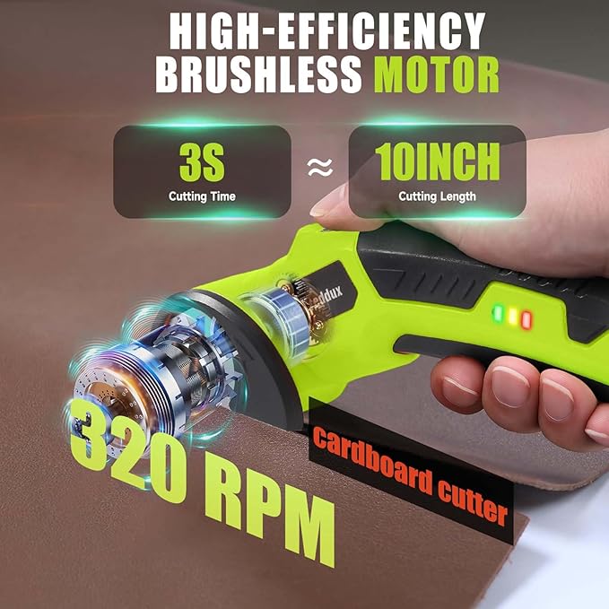 Cordless Electric Scissors竊똂ardboard Cutter Heavy Duty Scissor with 3 Blade, Safety Lock & Extra Blade竊똓otary Cutter for Cardboard Fabric Plastic Leather Green