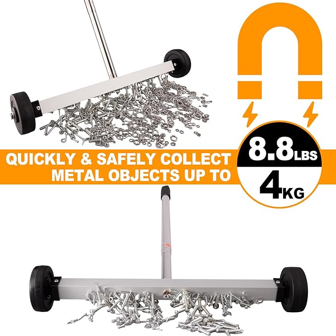 Toolwiz 17" Rolling Magnetic Sweeper 8.8lbs, with 16 lbs Telescopic Magnetic Pick Up Tools –Lightweight Pick-up Sweeper with Wheels for Nails, Screws & Metal Debris Home Use Workshop Garage