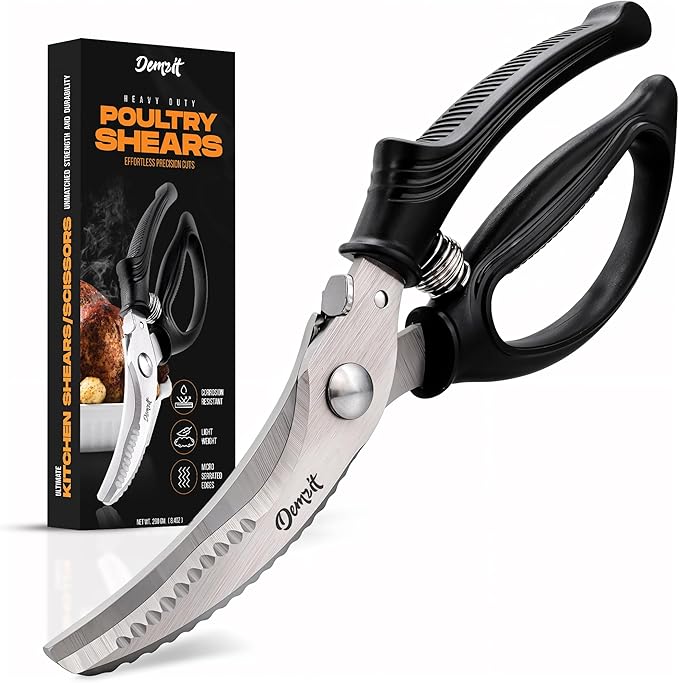 Heavy Duty Poultry Shears - A Must Have chicken processing equipment, Kitchen Scissors for Meat, Chicken, Turkey, and Vegetables - Non-Slip Handle, Safety Lock, Dishwasher Safe