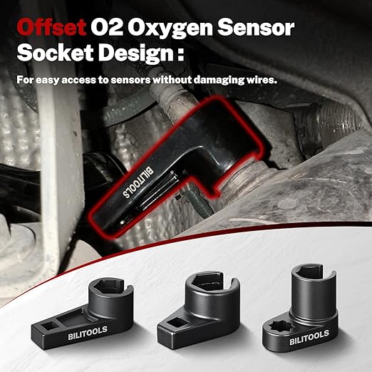 BILITOOLS 11-Piece O2 Oxygen Sensor Socket Set 7/8" (22mm), 1" & 1-1/16", Offset Oxygen Sensor Wrench Set includes Oil Pressure Switch Socket, Oil Sending Unit Socket