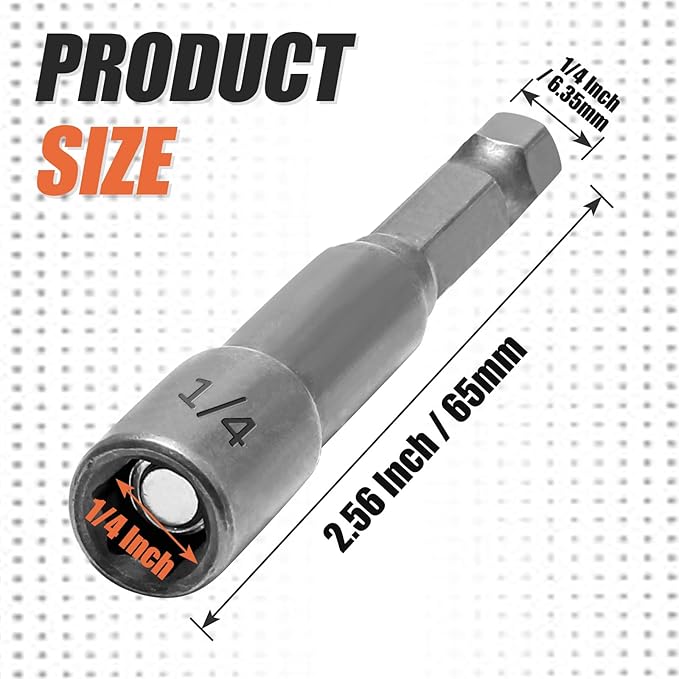 1/4 Inch Magnetic Nut Driver Bit Set, 12 Pcs Chrome Vanadium Steel Impact Drill Bits, Quick Change Socket Nut Driver Adapter with Hex Shank, 65mm Length