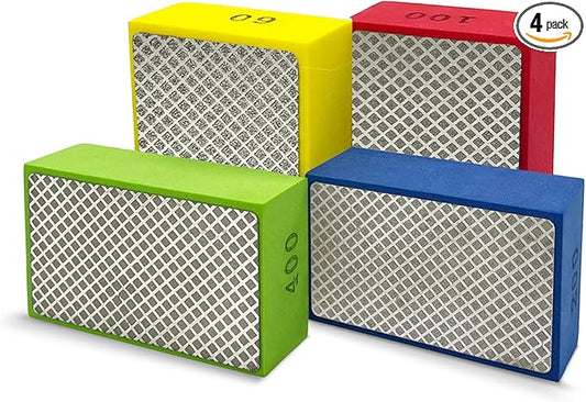 Diamond Hand Polishing Pads, Diamond Sanding Pads for Ceramic Tile Glass Stone Granite Wood Marble Metal, 4PCS Foam Backing Grinding Blocks Grit 60#,100#,200#,400#, Tile Tools