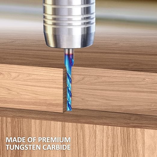 HQMaster Spiral Router Bit Downcut 1/4 Inch Shank Solid Carbide CNC Router Bit with Nano Blue Coating CNC Bits End Mill for Woodwork Mortise Slot Trim, 5 Pack