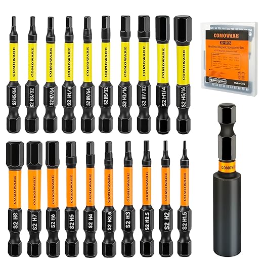 COMOWARE 21pcs Allen Wrench Drill Bits (Metric&SAE), S2 Steel 1/4" Hex Bit Set, CNC Tip Screwdriver Bits, 2" Length Magnetic Drill Bit, Impact Hex Bitss Set for Electronic Devices Disassembly