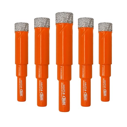 Dry Diamond Drill Bit Set,BGTEC 5pcs 12mm Hole Saw for Granite,Marble,Masonry, Concrete, Tile/Ceramic, Glass, Hard Plastic,Vacuum Brazed Diamond Core Drill Bit Kit