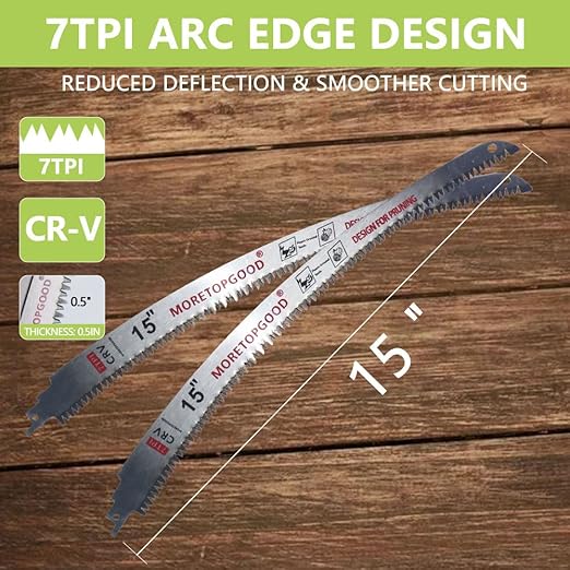 15” Arc Edge Reciprocating Saw Blade, 7TPI Japanese Teeth with Curved Edge Wood Pruning Saw Blades for Tree Trimming, Wood Cutting (3 Pack)