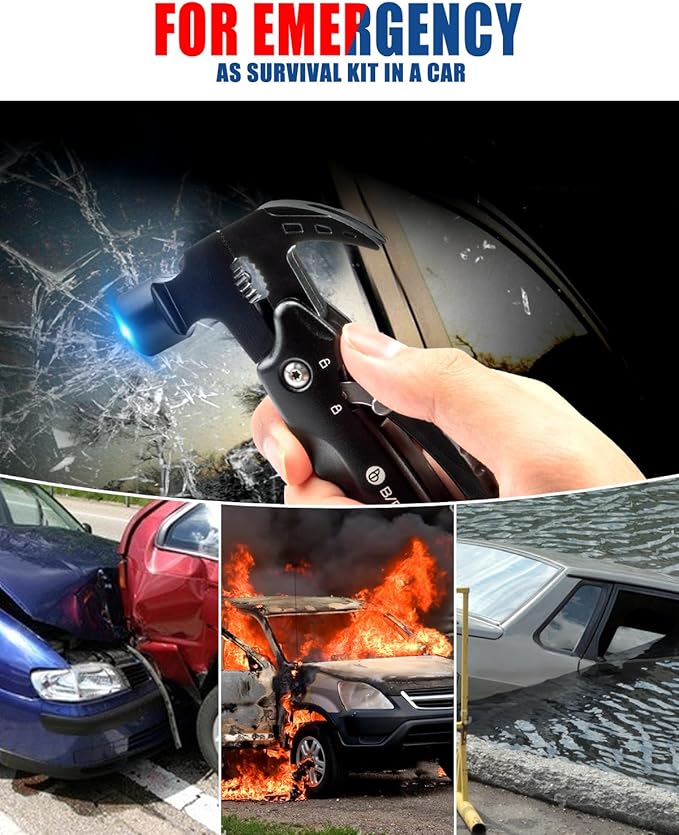 BIBURY 12 in 1 Multitool Hammer with Snowflake Tool, Christmas Stocking Stuffers for Men, Survival Gear Outdoor Multi Tool with Safety Lock, White Elephant Gifts for Men Dad Him Grandpa Husband