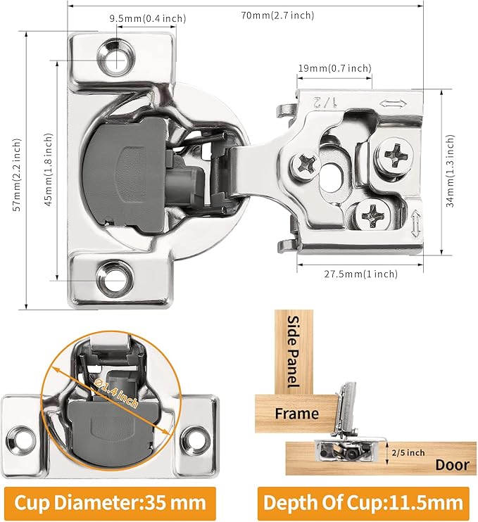Chibery 50 Pack 1/2" Overlay 3D Soft Close Concealed Hinge for Face Frame Door, Smooth Slow Self Closing Hinges, Satin Nickel, Hidden 105째 Open Angle Stainless Steel Hinge for Kitchen Cabinet Door