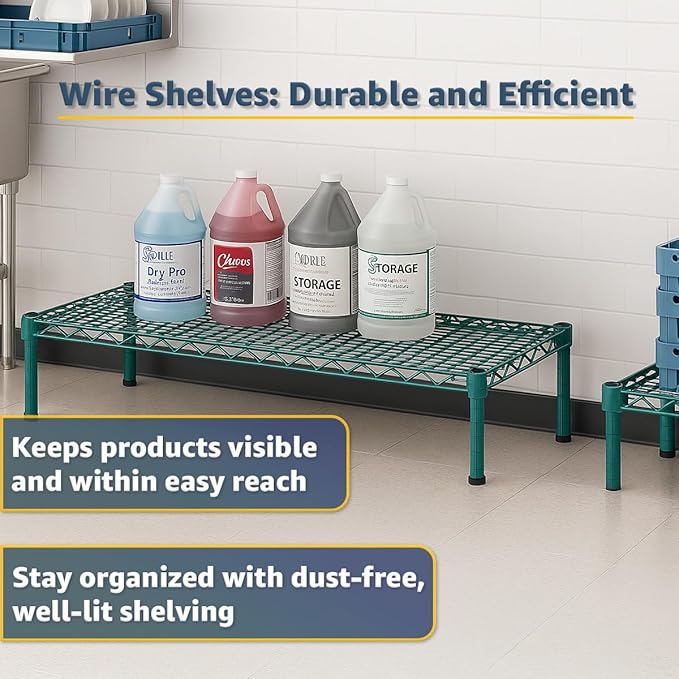 18" x 54" x 14" Green Epoxy Wire Storage Shelf, Dunnage Rack, Commercial 1 Tier Small Shelf