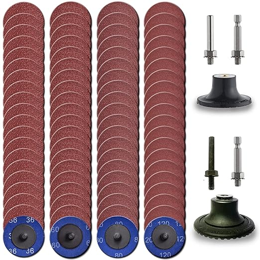 NYXCL Miroku 80Pcs Mixup 2 inch roll Lock Quick Change Discs Set, A/O Sanding Discs with 1/4" Holder, for Die Grinder Surface Prep Strip Grind Polish Finish Burr Rust Paint Removal