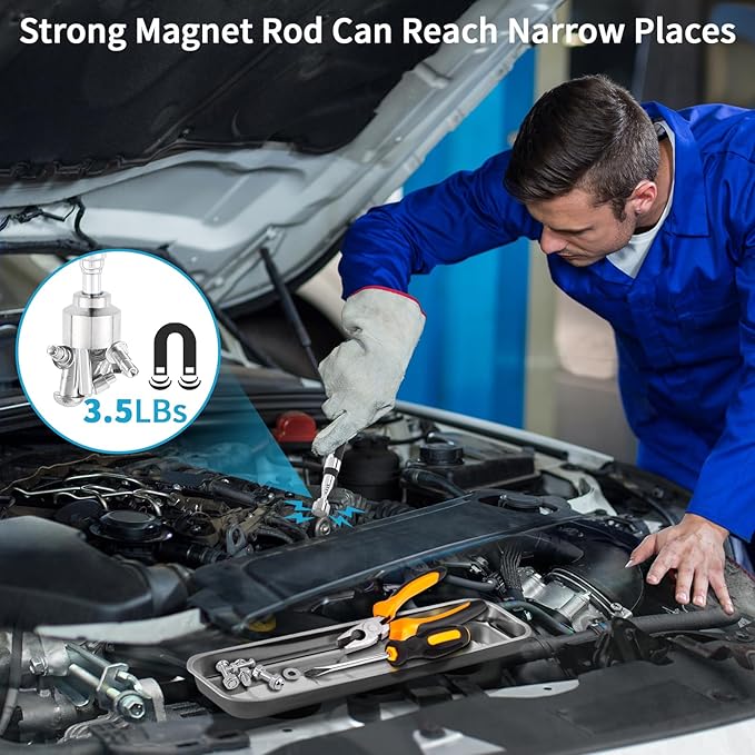 3PCS Magnetic Sweeper Telescoping Pick-up Tool, 35LB Screws Parts Finder, 3.5LB Magnet Stick, Rectangle Magnet Tray, For Pickup Nails, Metal Retrieving, Mechanic's Set